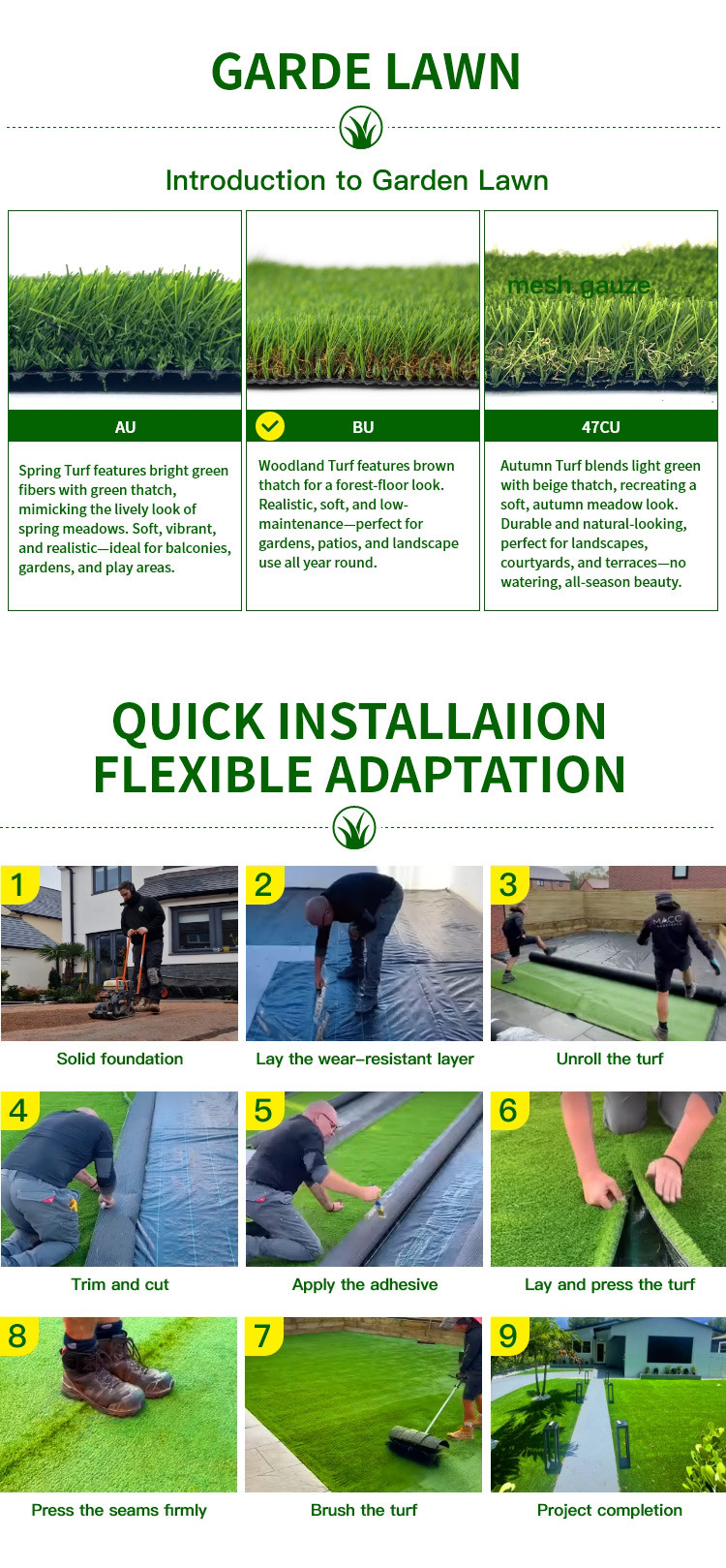 Artificial Grass for Garden Decoration Fake Grass Synthetic Turf UV Resistant Easy Install