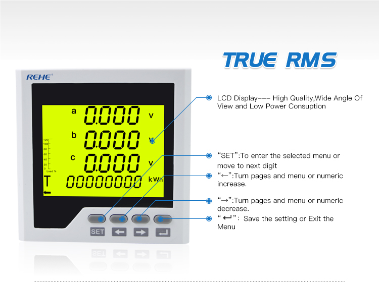 Three Phase LCD display Multifunction Power Meter with RS485 Communication Port