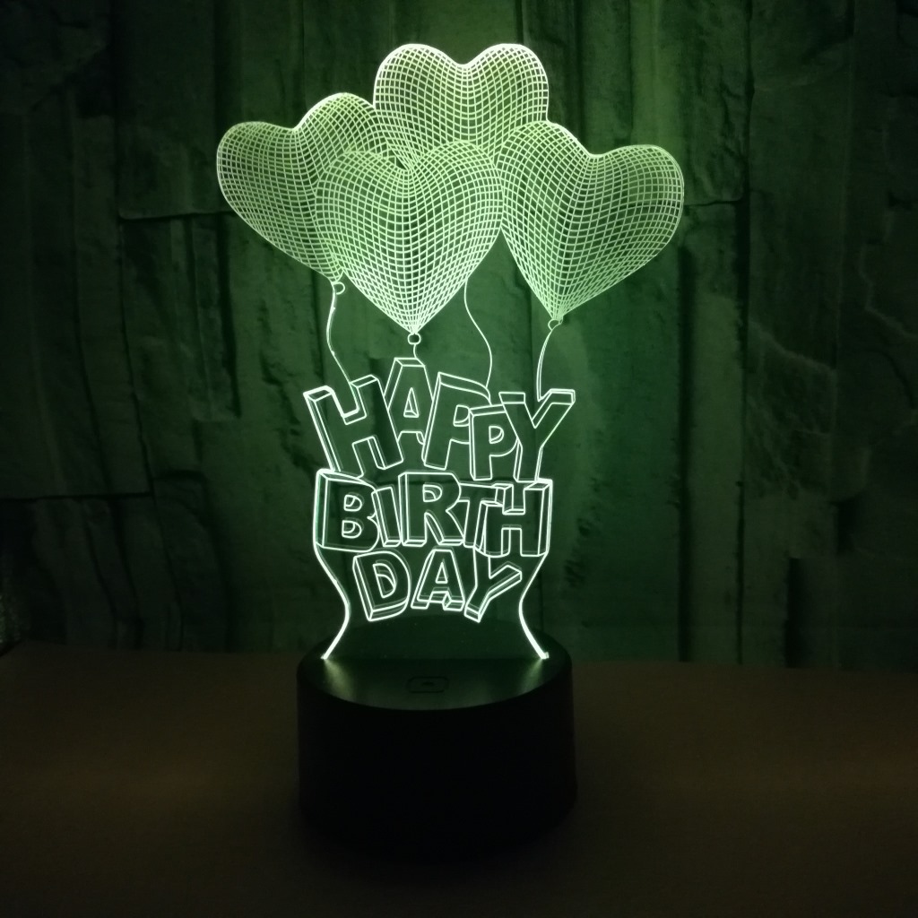 New Happy Birthday Romantic Valentine Heart 3D night Light gift Creative Touch Desktop 3D Table Lamp