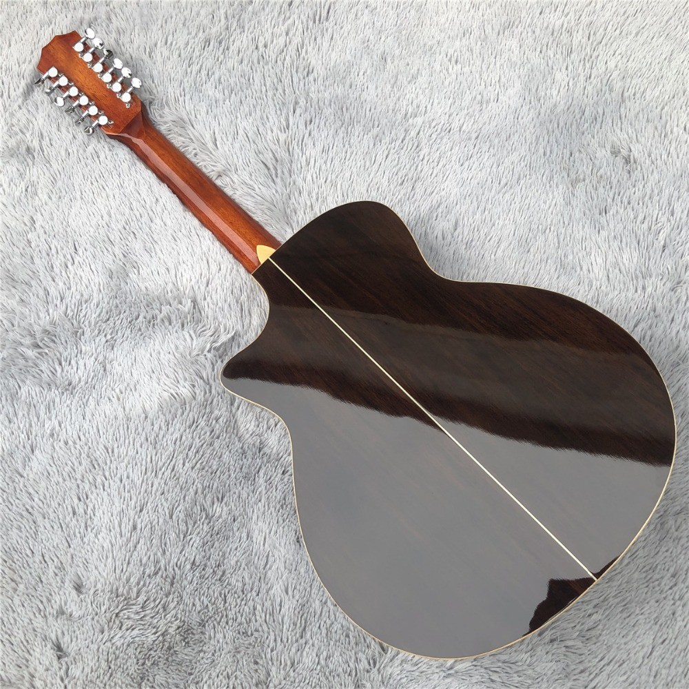 Custom 41 Inches Solid Spruce Top Cutaway Rosewood Back 12 Strings 814 Electric Acoustic Guitar