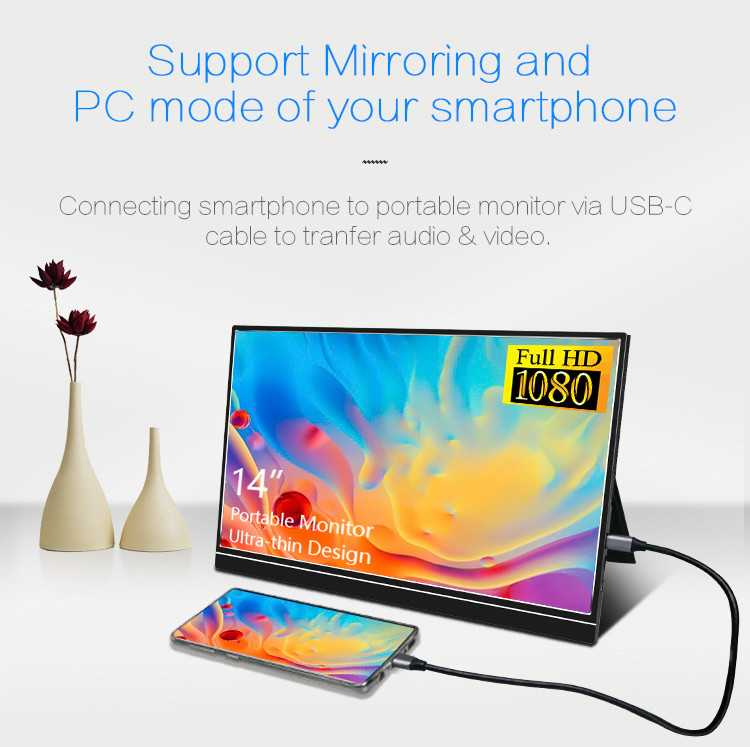 1000:1 Contrast Ratio 1920*1080 IPS Screen 14 Inch Portable Monitor