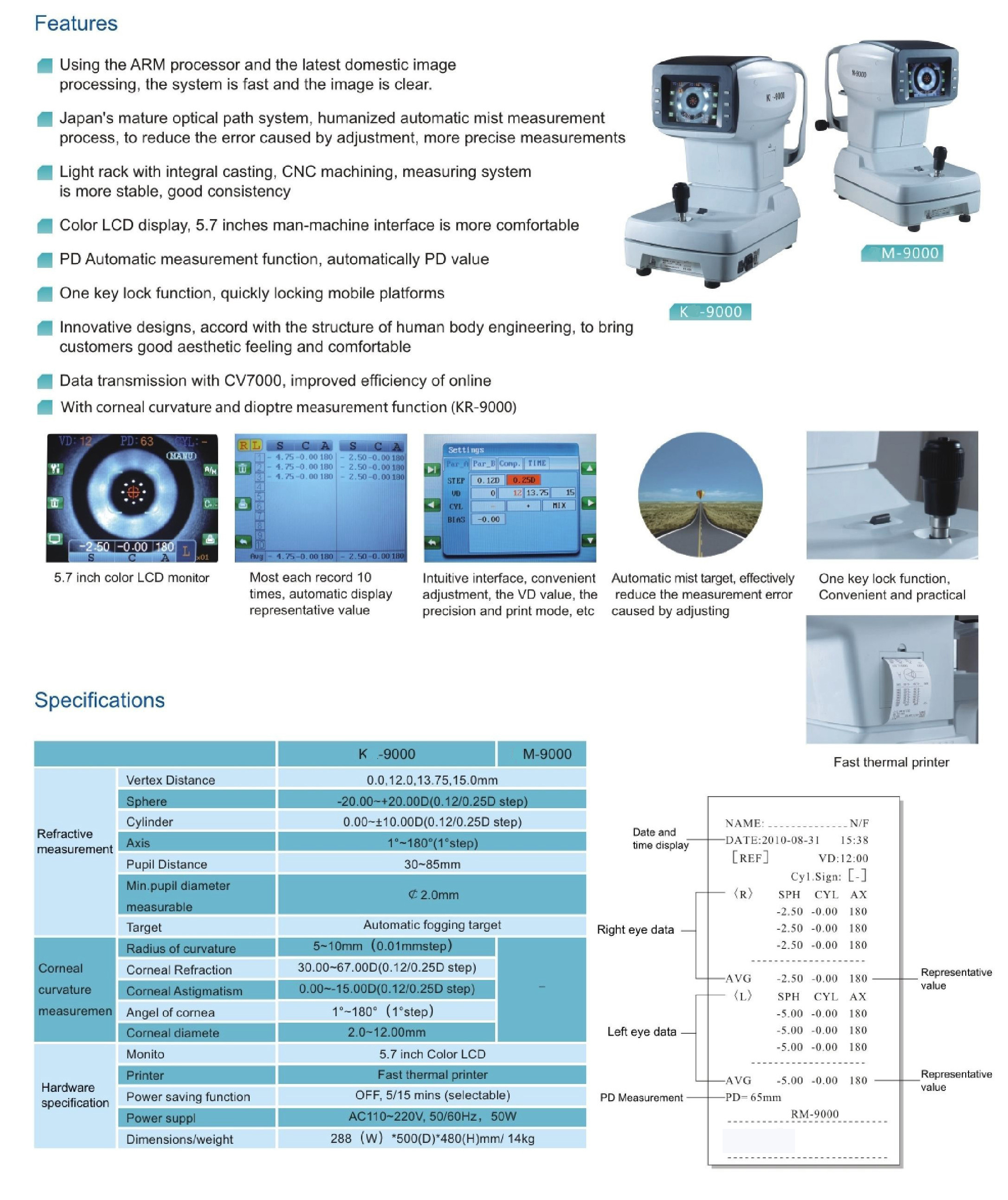 Efficiency Auto Ref Keratometer , Portable Auto Refractometer With Color LCD Display
