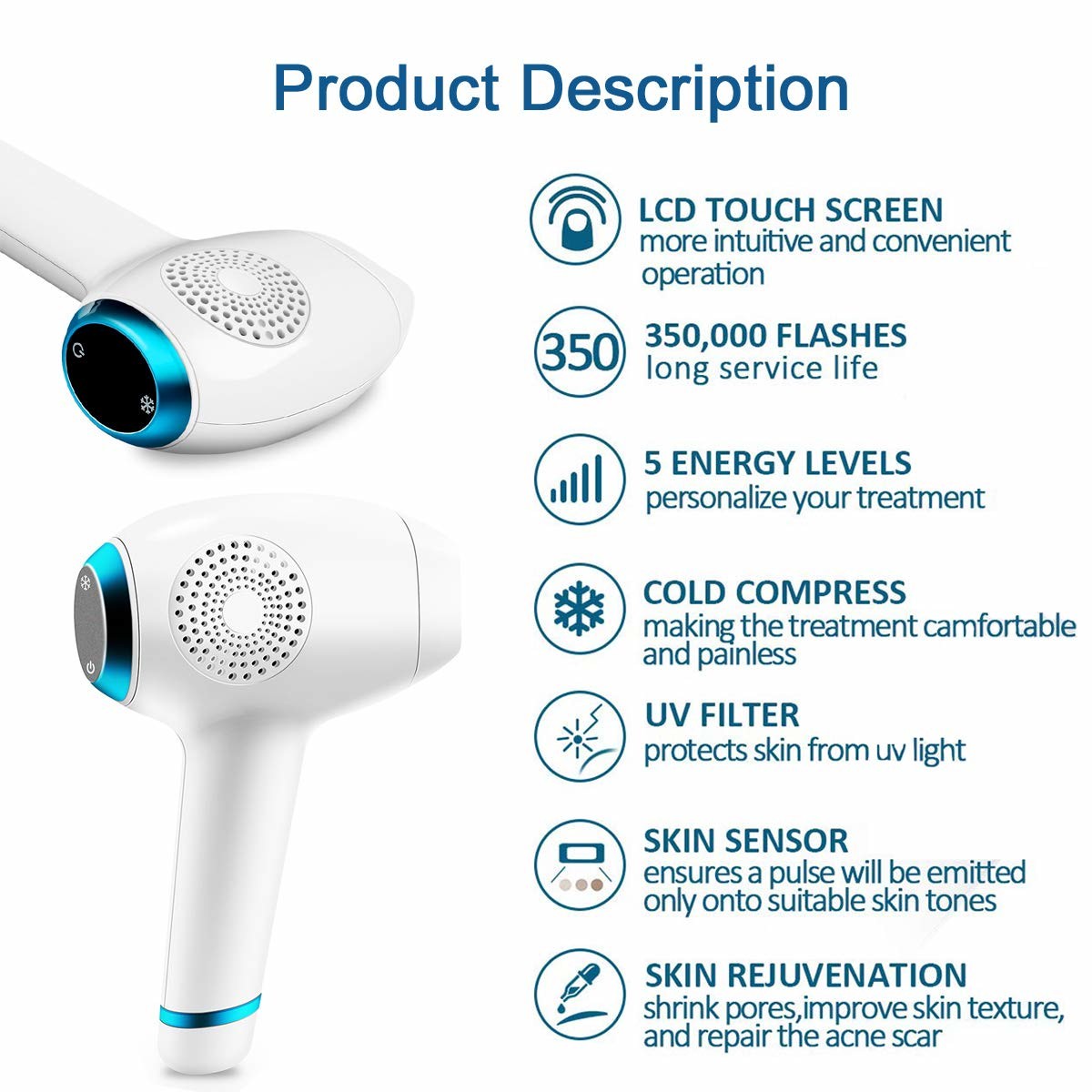 Personal Ipl 4.5cm² 24V 1.9A Home Laser Hair Removal Device