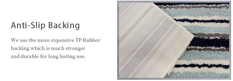 Plush TR Rubber Anti Skid Bath Rug Mat Striped Design
