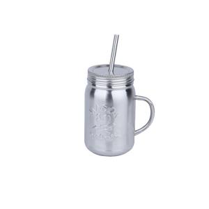 Quality 700ml SS mason jar with straw handle silver surface wholesale