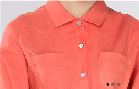 2015 Ladies Short Sleeve Orange Pleats Casual Linen Dress With Shirt Collar