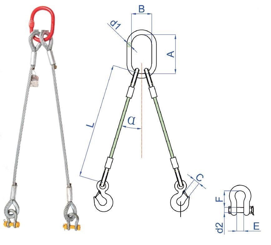 38mm Double Leg Wire Rope Sling With Flemish Eye Sleeve And Thimble