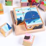 3D Wooden Building Blocks Educational Six Sided Cubes For Children