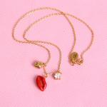 Fashion brand jewelry Juicy Couture necklace red lip pendant w/ diamond jewelry