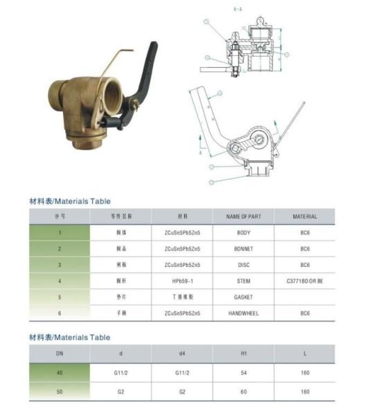 37NF-65A sea water tank depth sounding self-closing valve, self-closing