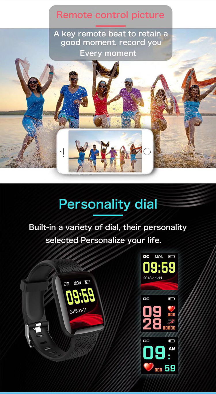 116 Plus Heart Rate Smartwatch 160mAh Blood Pressure Oxygen Sport Smartwatch Gym Workout