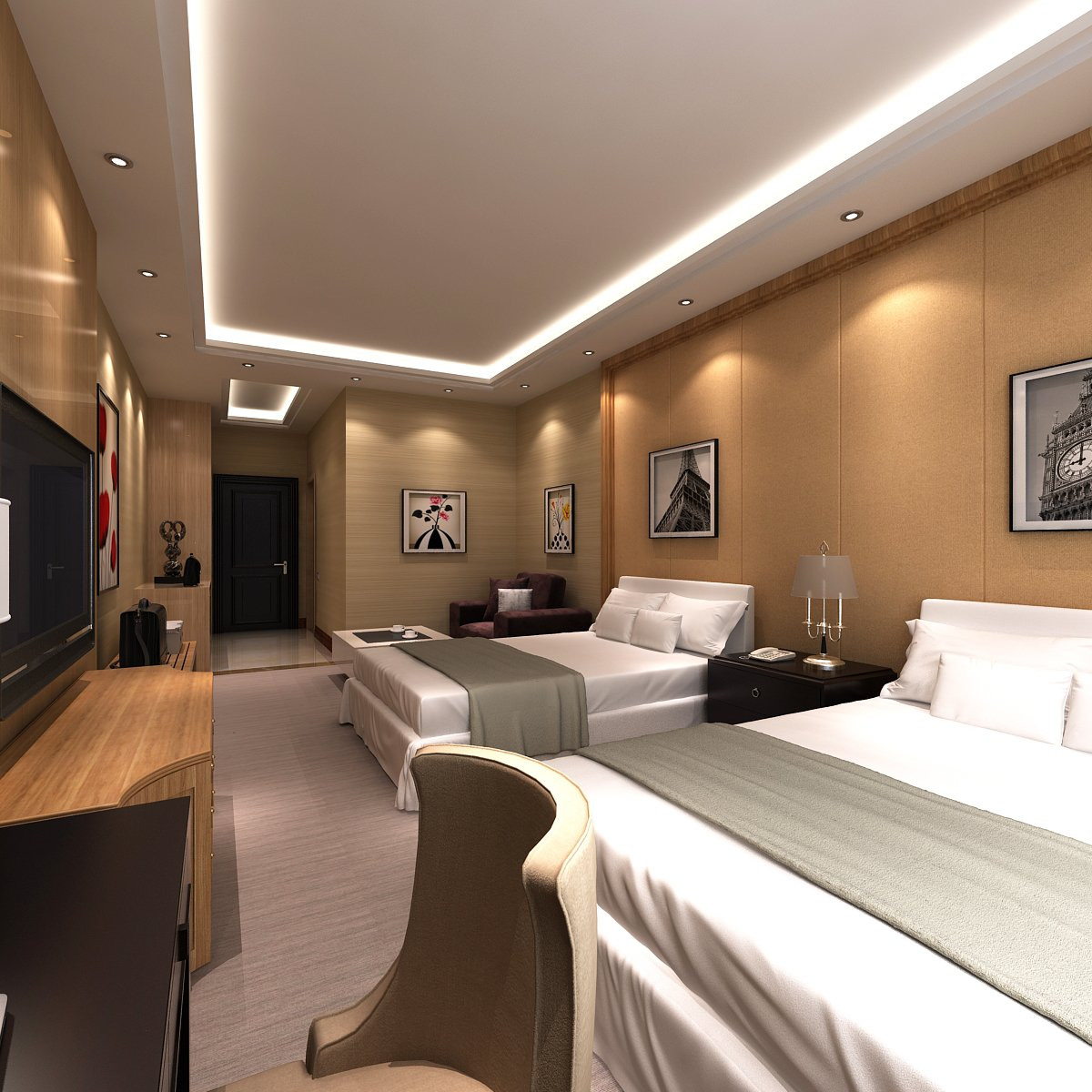 MDF Wooden Bedroom Furniture Fully Furnished Five Star Hotel Resort Accommodation Suites