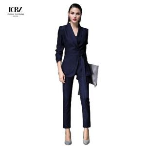 Quality 2021 Formal Women Uniform Long Sleeve Women's Suits Customized Ladies Office Slim Suit Set wholesale