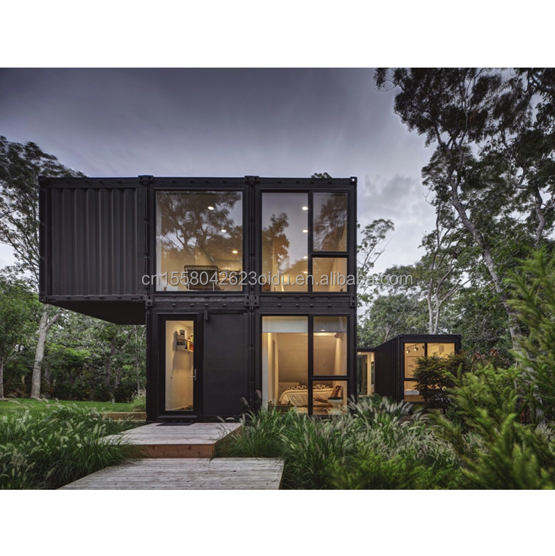 Residential 20ft Prefab Container House with Glass Wall Office Villa and Two-Storey Flat Pack Assembly