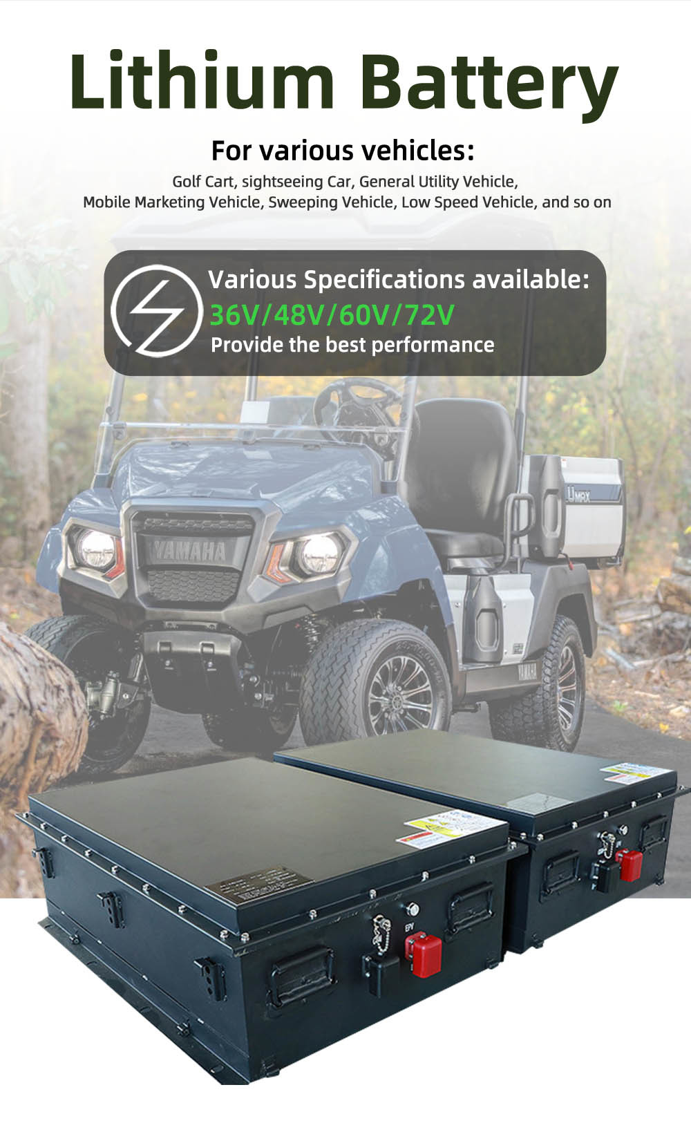 Club Car Golf Cart Lithium Battery 125Ah 51.2V LiFePO4 Battery 4000 Times Cycle Life