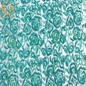 Quality Customized Green Bridal Handmade Beaded Lace Fabric wholesale