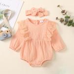 Wholesale baby summer Lace Ruffled muslin Buttons baby bodysuit with headwrap