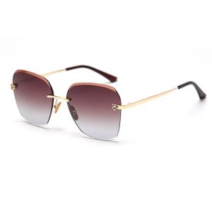 Quality Rectangle Trimmed Women Rimless Crystal Sunglasses 140mm Metal Frame Polarized wholesale