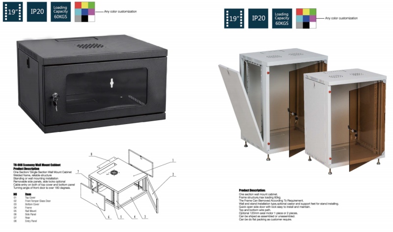 19inch Waterproof Floor Standing/Mesh Data Center Equipment Server Wall Mounted Network Cabinet