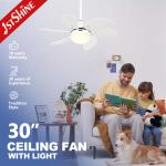White Ceiling Fan Light Kids' Room DC Motor 30 Inch Mini LED Ceiling Fan