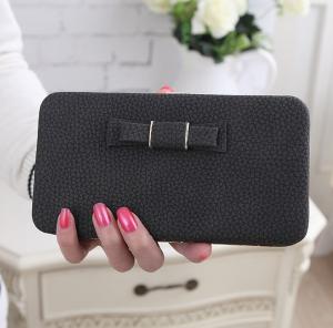 Quality 2016 new butterfly knot women's long wallet embossed leather fashion wholesale