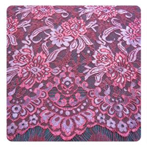 Quality Red Chantilly Silver Nylon Lace Fabric , Eyelash Lace Trim For Womens Dress wholesale