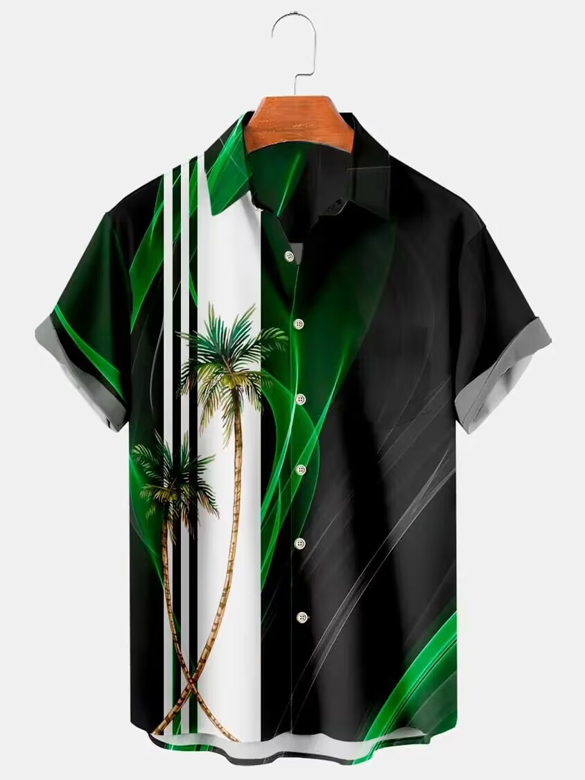 Custom Printed Hawaiian Camp Shirt for Men Allover Logo Design Covered Button Closure
