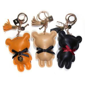 Quality Bear Handmade Leather Keychain , Printing Logo Cute Bear Keychain wholesale