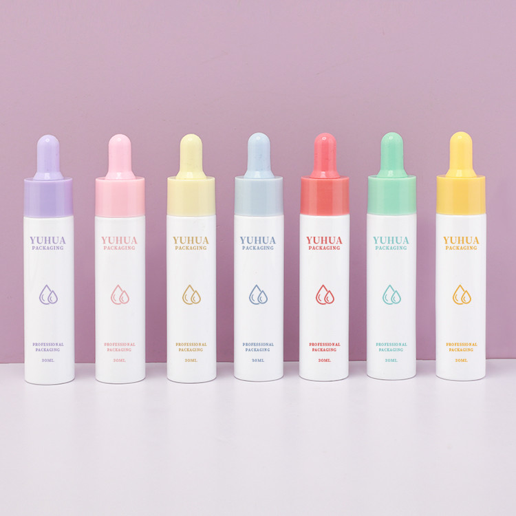 1oz White Cylinder Serum Bottle Cosmetic Packaging Color Macaron Serum Essential Oil Dropper Bottle