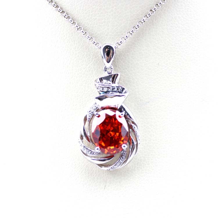Sterling Silver Chain Necklace with 8x10mm Oval Amethyst Cubic Zircon Pendant (P45)