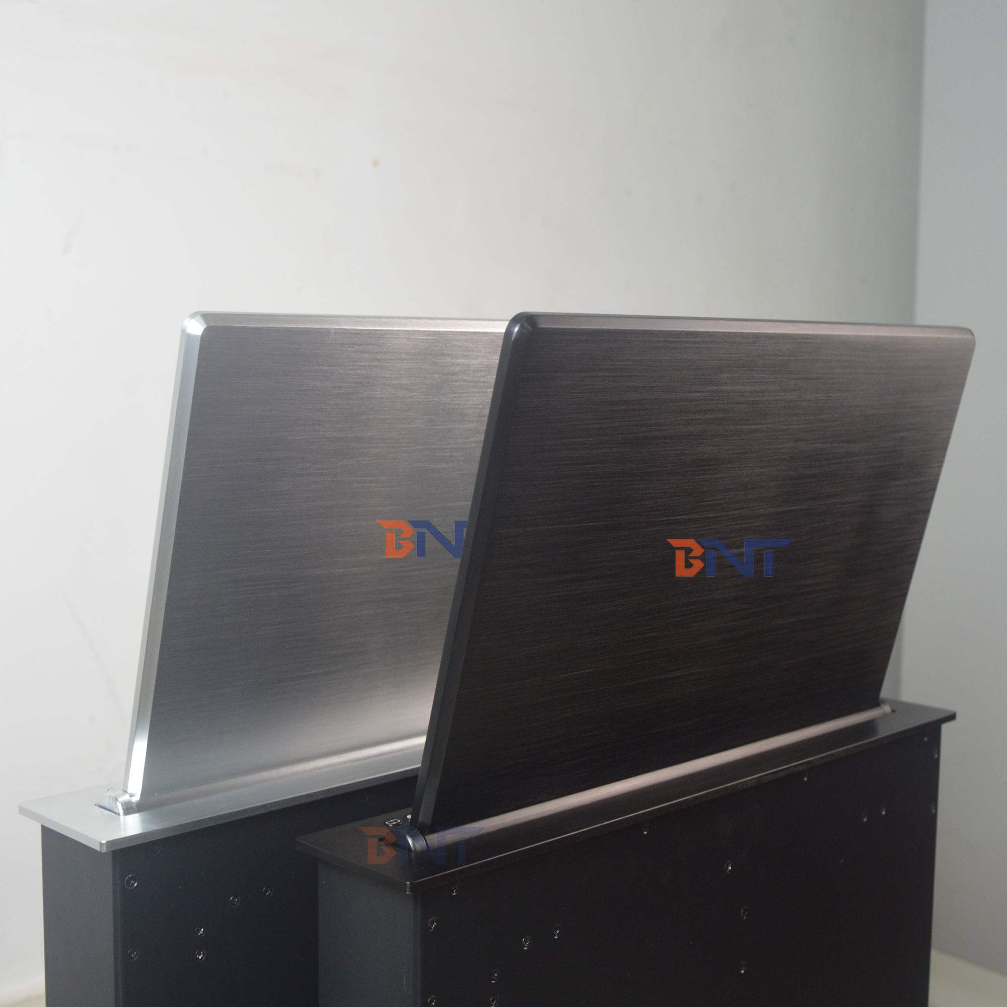 Conference room 18.5 inch monitor lcd pop up lift with backside mini screen