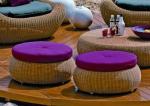 Waterproof Outdoor Rattan Sofa , Round Wicker Chair And Ottoman Set
