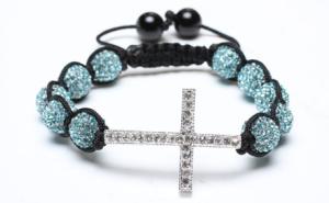 Quality Shamballa Bracelet, Crystal Pave Alloy Beads, Silver Plated Brass Cross wholesale