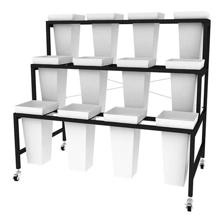 Factory Customized Color Size 3-Layer Stepped Plastic Square Bucket Florist Shelves Flower Stand Flower Shop Display Stand