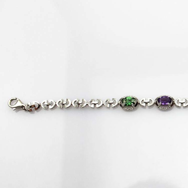 925 Sterling Silver Multicoloured Cubic Zircon Link Tennis Bracelet (H14)