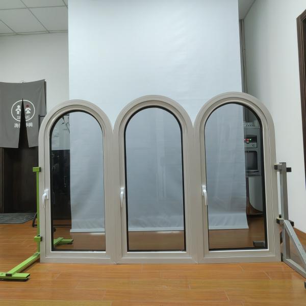 Double Tempered Glasses Aluminum Casement Windows Brown Modern Arc Windows