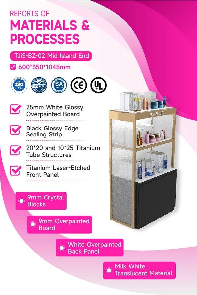 TJiS-BZ-02 Top Opening Translucent Design Skincare Display Cabinet with 9mm Crystal Blocks