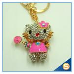 New Animal Metal Bag Ornament Cute Crystal Flower Cat With Candy Key chains