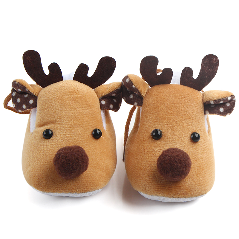 Lovely Christmas coral fleece Animal deer bear prewalker merry Christmas baby shoes