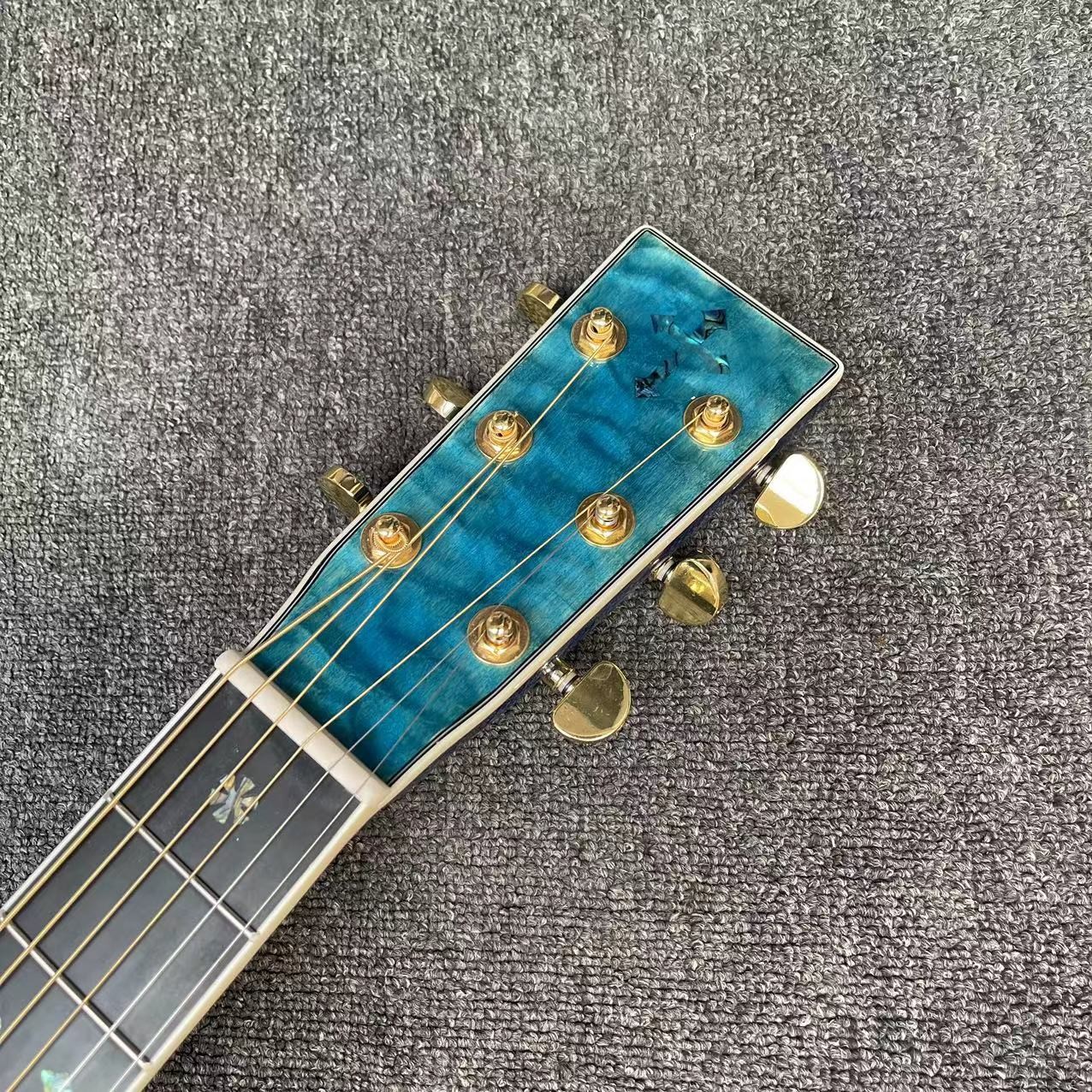 Custom Solid East Indian Rosewood Back Side OM Acoustic Guitar with Double Electronic EQ in Blue Color
