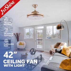 Quality 3 Clear Blades Golden modern retractable ceiling fan With LED Light wholesale