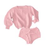 Relaxed Fit 2 PCS Knit Wear Puff Sleeves Sweater Drawstring Knit Shorts 100%