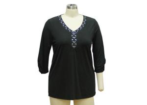 Quality V Neck Ladies Casual T Shirts Three Quarter Sleeve Tops Bling Neckties Decoration wholesale