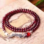 4mm Round Genuine Garnet Beads Bracelet with 925 Silver Marcasite Goldfish Charm