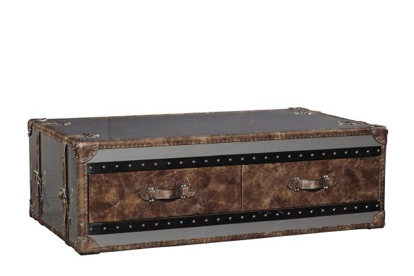 Stainless Steel Side Coffee Table 1.3M Length 4 Drawers Top Genuine Leather