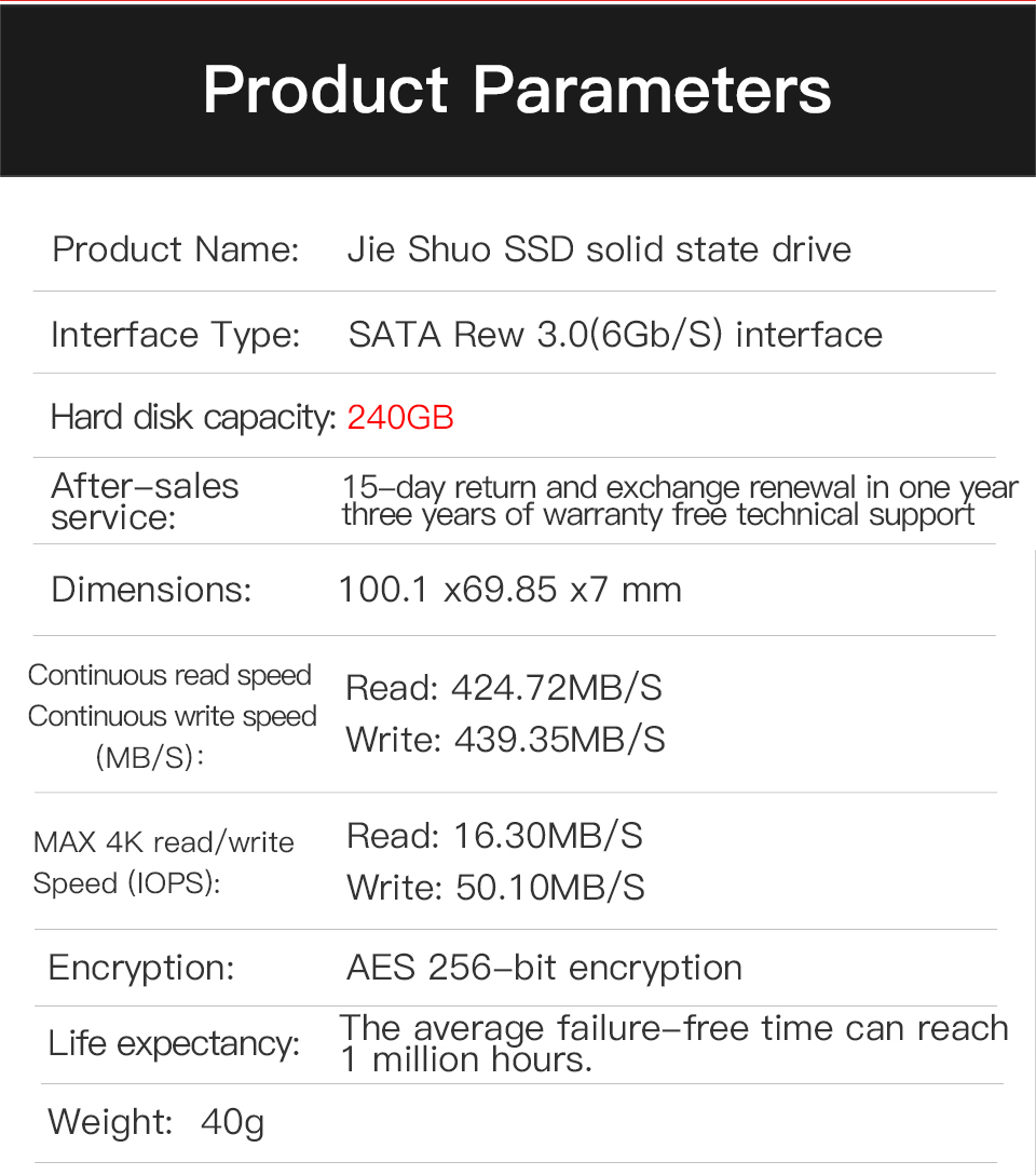 12Gb/S Internal SSD Drive SSD Hard Disk 240GB Impact Resistance
