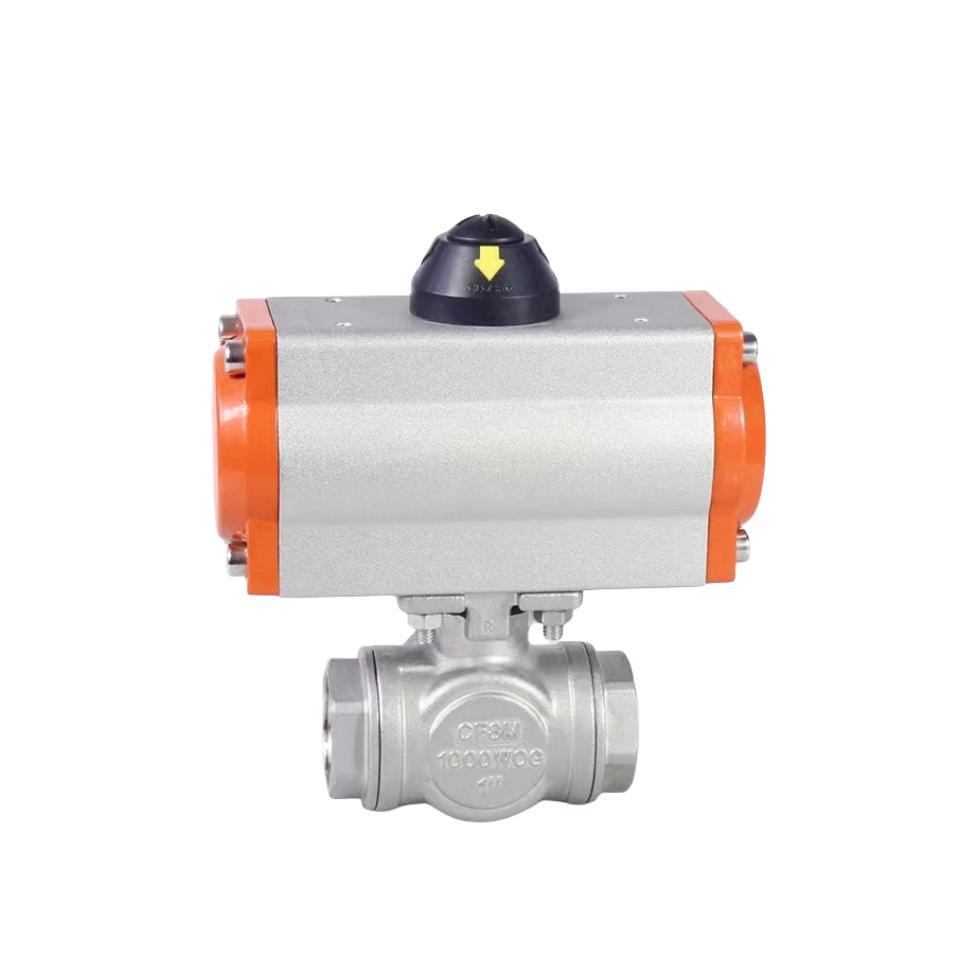 Pneumatic Thread Three Way Ball Valve L/T Port with ISO5211 Pad