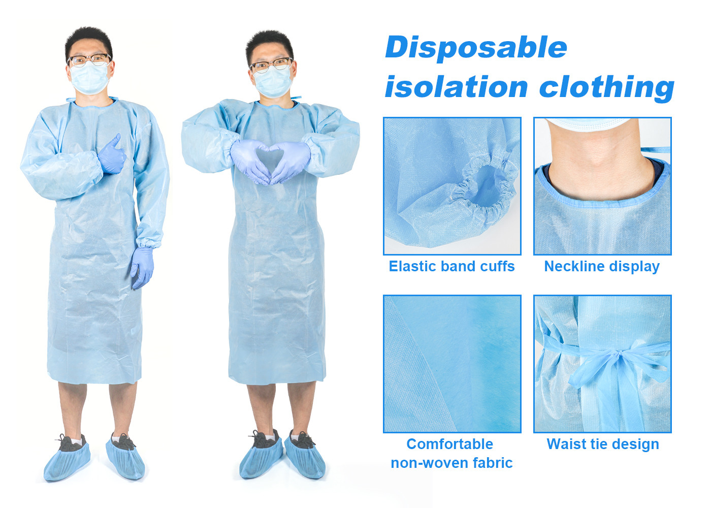 PE PP Non woven Waterproof Isolation Gown , Disposable Long Sleeve Apron for Adult