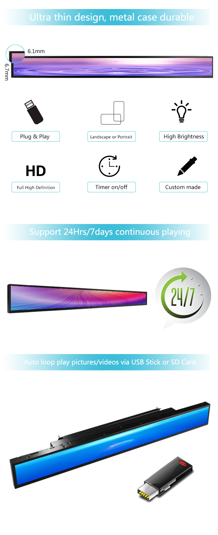 Metal Stretched LCD Display , 23.1" Network Custom Stretched LCD Monitor