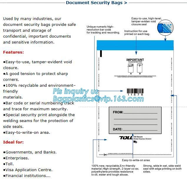 Opaque Tamper Evident Sealing Plastic Bank Money Steb Security Bag / Custom Self Adhesive Plastic Courier Bag, bagease